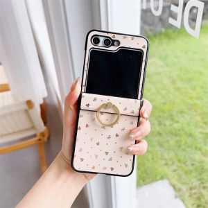 szhaiyu | For Samsung Galaxy Z Flip 8 7E 7 6 5 4 3 Ring Holder Shockproof Case With Hinge Protection Cute Heart Star Pattern Stand Cover