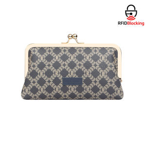 Royal Bagger Womens RFID Clutch Wallet Signature Coated Canvas & Vegetable-Tanned Cowhide Leather Kiss Lock Purse Multi-Card Holder 5468