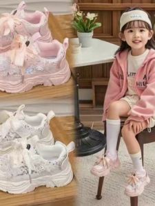 Anti-Slip Princess Girls Sports Shoes Soft Bottom Crystal Butterfly Cute Running Shoes for 3-6 Years Old Girls Low Cut Rubber Sole