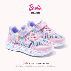 Barbie Girls Glowing Breathable Sports Shoes Spring Summer Mesh Light-Up Childrens Footwear Anti-Slip Wear-Resistant Leisure Sneakers