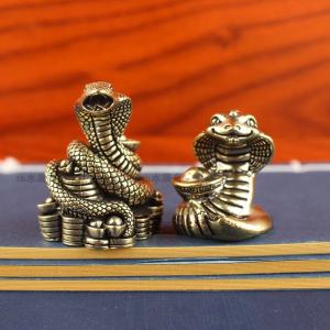 Solid Brass Pure Yellow Bronze Snake Ornament: A Q Version Snake Design