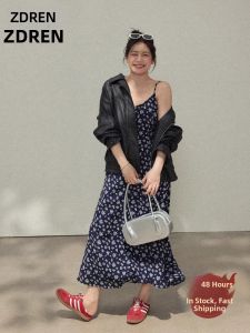 ZHANGDAREN | Đầm Dài In Hoa Slimming Dành Cho Người Mập Bộ Với Áo Khoác Da Đen