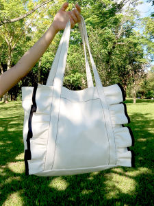 Xili Original Homemade Ins Style Sweet Satchel Briefcase Womens Large Capacity Japanese Style Ruffles Canvas Shoulder Bag