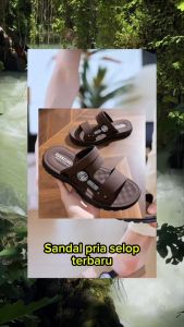 Sandal Pria Kulit Terbaru Kekinian lebaran 2025 / sandal cowok distro DF34