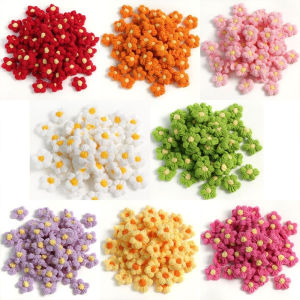 8 Colors Mini Crochet Puff Flowers for Hair Clips Scrapbooking Garment Accessories DIY Craft Embellishments