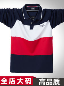 Trendy plus Size Mens Long Sleeve Polo Shirt with Stripe Pattern Spliced Neck Design Slimming Top for Autumn Cotton Fashion Urban Style