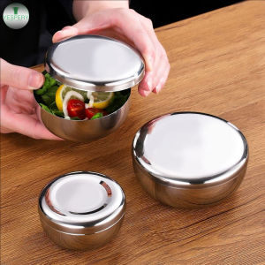 YESPERY Stainless Steel Rice Bowl with Cover Steamed Bowl Korean Bowl Mixing Serving Fruit Noodle Pasta Storage Kitchen Tableware
