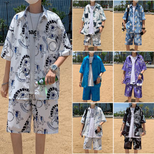 Summer Shirt Short Sleeve Shorts Suit Mens Casual Two-piece Set Seaside Beach Couple Vacation Ruan Shuai Set Matching