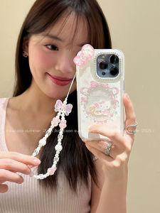 Sweet Floral Kitty Cat Phone Case for Apple 16Promax Iphone 13 New Model 15 Women 14Pro with Chain 16Pro Two in One Anti Fall Silicone Protective Cover