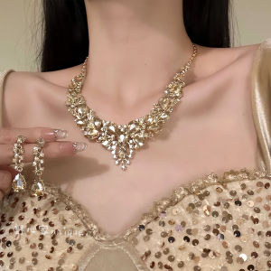 Original Ambition【Sparkling Star Ring】Gold Zircon Waterdrop Necklace for Bridal Dinner Dress Clavicle Chain Accessory