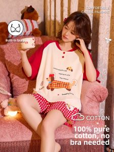 PIER N°5 | Chest Pad Cotton Summer Short Sleeve Pajama Set