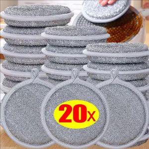 20Pcs Double Side Dishwashing Sponge / Multifuctional Round Silver Wire Cleaning Sponge Wipe / Non Scratch Magic Sponge for Kitchen Sinks Dishes Stove Tops