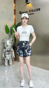 CD HOME กางเกงขาสั้นผู้หญิงเอวสูงลายหมีสองสี | เเฟชั่นใหม่ ใส่ได้หลากสไตล์ในตัวเดียว ผ้าใส่สบายดีระบายอากาศ แฟชั่นน่ารัก QC-KZ9002