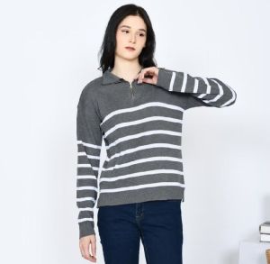 Sweater wanita oversize knit premium turtle neck premium motif strip