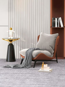 Nordic Genuine Leather Single-Seat Sofa Chair Small Apartment Living Room Lazy Sofa Simple and Light Luxury Balcony Home Leisure Recliner