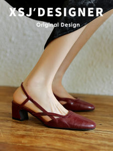 Genuine Leather Retro Sandals Coarse Heel Slip-On
