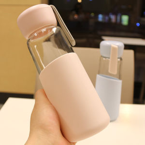 Portable Macaron Color Silicone Sleeve Glass Cup Men Women Business Water Tea Cup Anti-Scald Car Use Simple Design Water Bottle