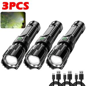 Rechargeable LED Flashlight Zoomable Torches Handheld 3 Modes Waterproof High Power Hand Toch Light Outdoor Wilderness Camping