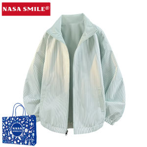 แจ็คเก็ตบินคอตั้งสองด้านสำหรับผู้หญิง NASA SMILE ฤดูใบไม้ผลิและฤดูใบไม้ร่วง เสื้อผ้าคู่สำหรับคู่รัก ทรงหลวม ปกติ