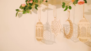 3PCS Dekorasi Kayu Ramadhan Idul Fitri - Gantungan 3D & Pajangan Serpihan Kayu untuk Homedecor /Paket Perlengkapan Pesta Lebaran