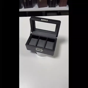 Watch & Jewelry Storage Box 4 Watch Slots Clear Glass Top Organizer with Removable Ring Earring Tray Black