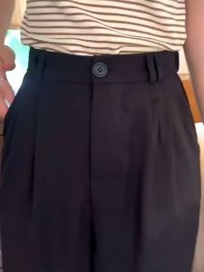 EDM【Delivery in 24hours】Suit Pants for Women  High Waist Slimming  Elastic Waist Vertical Korean Wide Leg Pants womens trousers Plus Size S-3XL