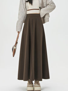 Caramel Woolen Suit A-Line Midi Skirt Womens Autumn Winter High Waist Drapey A-Line Umbrella Skirt Wide Hem Long Skirt