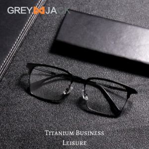 Grey Jack Kacamata Frame Bahan Titanium Ringan Kotak Fashion Bisnis Simple Kokoh Bisa Minus Antiradiasi Bluecromic 95019