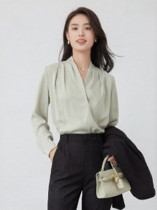 Elegant Office Wear Womens V-Neck Shirt