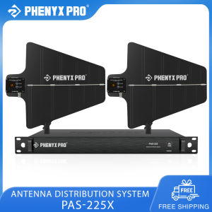 Phenyx Pro PAS-225X UHF Wireless Antenna Distribution System Bundle Active Directional Antennas 8 Outputs + 2 Cascade Ports 160ft Long Coverage for Stages Live Shows