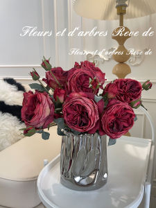 Wine Red Austin Rose New Home Decoration Bedroom Living Room Table Centerpiece Hotel Front Desk Dried Flower Bouquet Wedding Gift