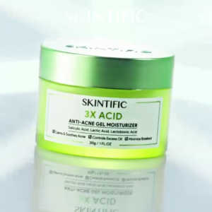 SKINTIFIC 3X Acid Anti-Acne Gel Moisturizer 30ml – Targets Active Acne Clogged Pores Controls Oil Calms Redness Without Over-Drying