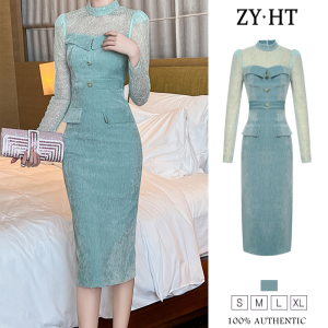 ZYHT EraVogue Womens Dresses Green Dresses Long Sleeve Dresses Velvet Dresses Work Dresses Hiso Dresses Vintage Dresses Work Dresses Party Dresses Evening Dresses 21518