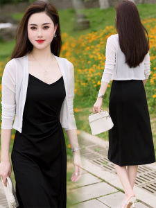 Summer Mesh Cardigan Womens Short Top with Strap Dresses Outerwear Long Sleeve Sun Protection Shawl V-neck Korean Style Loose Fit