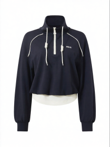 BADINA | Contrast Color Stitches Faux Two-Piece Stand Collar Hoodie