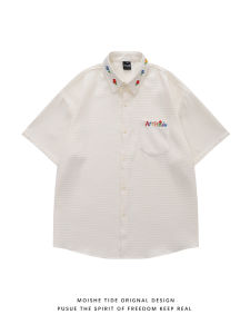 เสื้อเชิ้ตแขนสั้นผู้ชาย MOISHE TIDE ทรงหลวม ลายดอกไม้ ปักลาย ทรงหลวม ลำลอง ฤดูร้อน 2024 โพลีเอสเตอร์ แฟชั่น