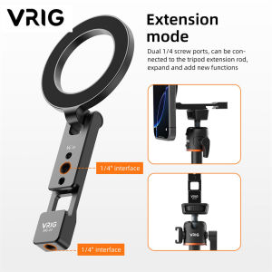VRIG Magnetic Phone Holder Stand MagSafe Cold Shoe Tripod Mount w 1/4 Screw for iPhone Android Phone Desktop Live Streaming Vlog