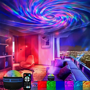 RGB Swirl Projection Remote Control Colorful Lamp LED Galaxy Projector Light Bedroom Night Light for Kids Living Room Party