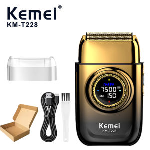 Kemei | Máy Cạo Râu Điện Kemei KM-T228 Dành Cho Nam Đầu Cạo Kép Di Động Cảm Ứng Thông Minh Có Thể Rửa Toàn Thân Lưỡi Dao Bằng Thép Không Gỉ