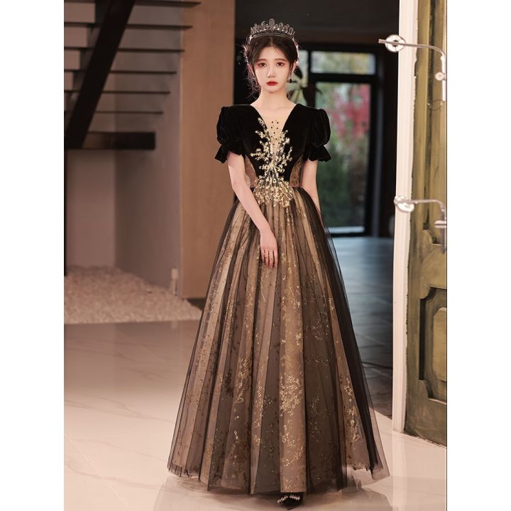 EAGLELY Sequins Glitter Masquerade Black Long Evening Dress For