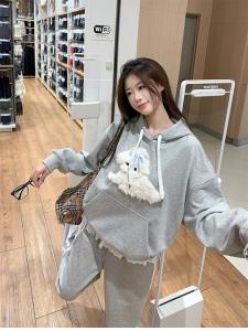 plus Size Womens Plush Dog Long Sleeve Hoodie Wide Leg Pants Set Spring 2025 Fashion Casual Comfortable Two Piece Ensemble