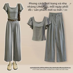 NUMEN BUTTON | Bộ Đồ Casual Sọc Thời Trang Áo Cánh Dơi