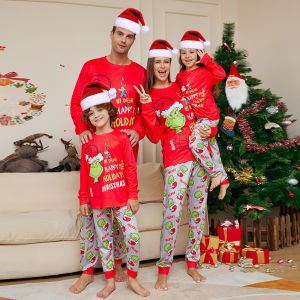 Christmas Family Matching Outfit Pajamas Sets Adult Kids Santa Claus Snowman Navidad Party Sleepwear Xmas Nightwear with Hat