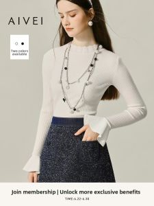 AIVEI | Elegant Knit Top with Bell Sleeves and Half Turtleneck for Layering