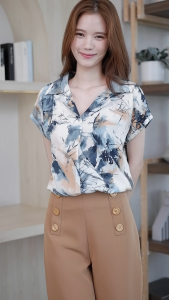A13 เสื้อเชิ๊ตแขนสั้น คอปก ใส่เที่ยว ผ้าไหมอิตาลีพิมพ์ลาย Easter Egg