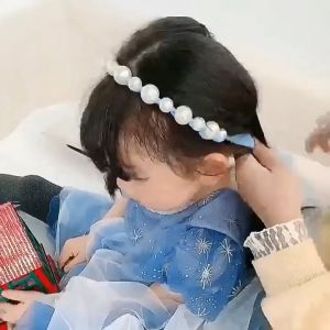 Bờm băng đô dây buộc phối lưới đính ngọc trai công chúa xinh xắn phong cách Hàn dễ thương