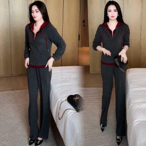 Casual Sportswear Set Womens 2025 Spring Autumn New Fashion Anti-Aging Wide Leg Pants Two-Piece Set Long Sleeve Hoodie