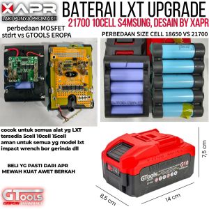 Baterai lxt gtools EROPA XAPR G10 21700 10CELL upgrade impact wrench gerinda bor dll wajib punya