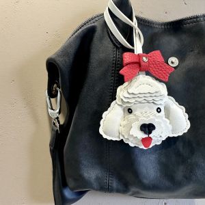 Handmade PU Leather Poodle Bag Charm-Cute Puppy Charm For Bag Accessory-Gift For Dog Lover-Adorable Animal Pendant-Vintage Style