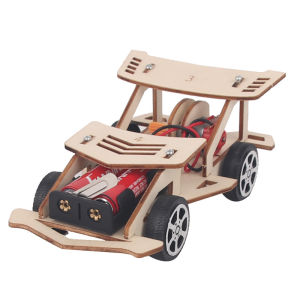 DIY wooden electric racing car four-wheel drive racing car assembly scientific experimental kit KIDS STEM educational toys